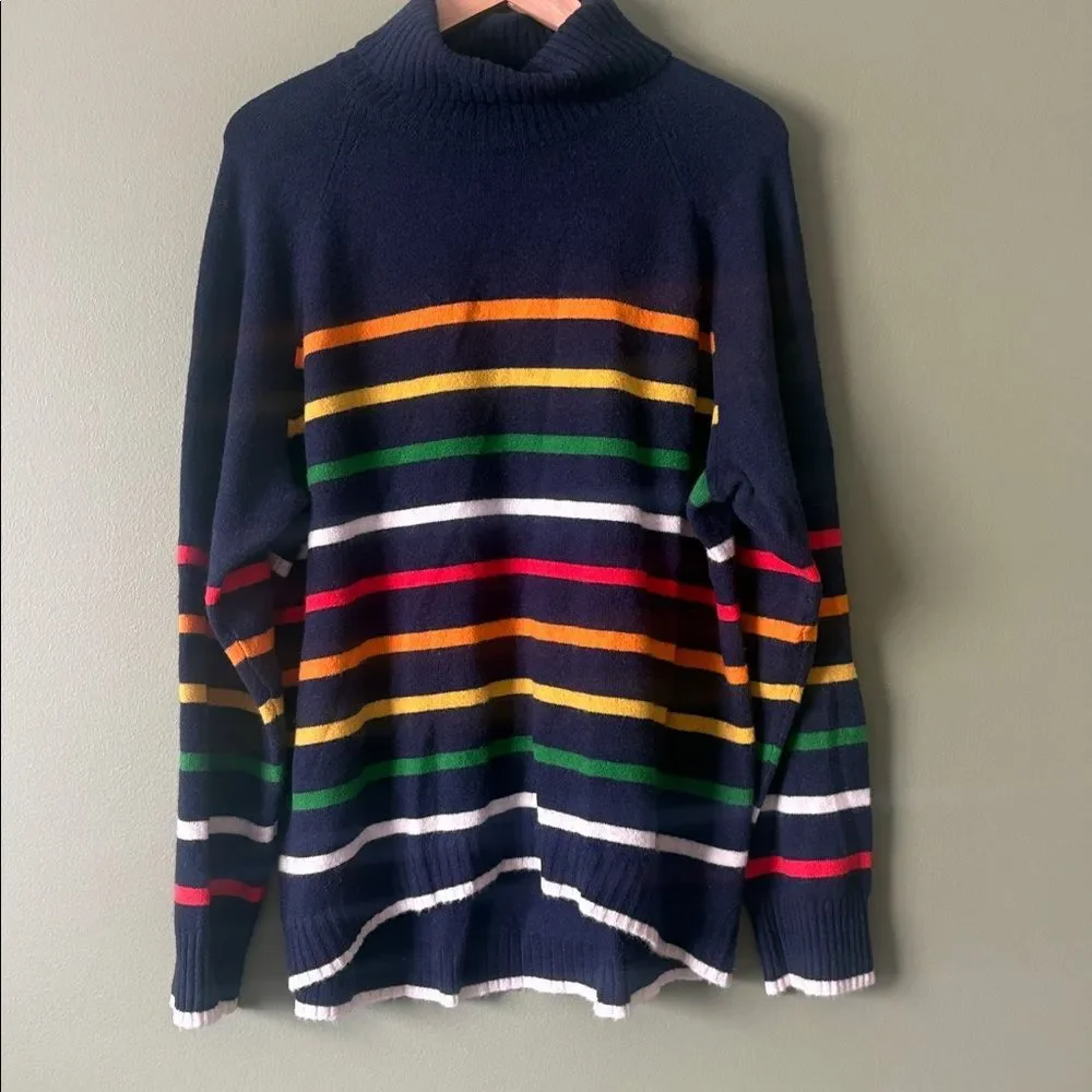 J. Crew Turtleneck Sweater Navy Multicolor Striped Supersoft Yarn Sz 3X